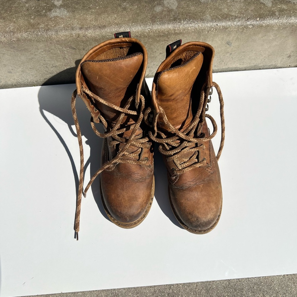 Georgia Boot Tan Leather Work Boots with Black and Red Label